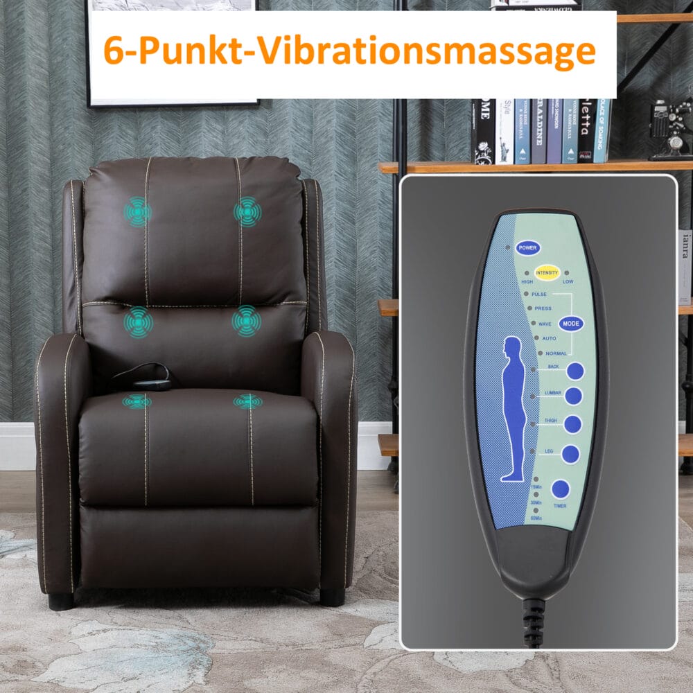 Massagesessel TV-Sessel 6 Punkt Massage braun 70x88x100cm