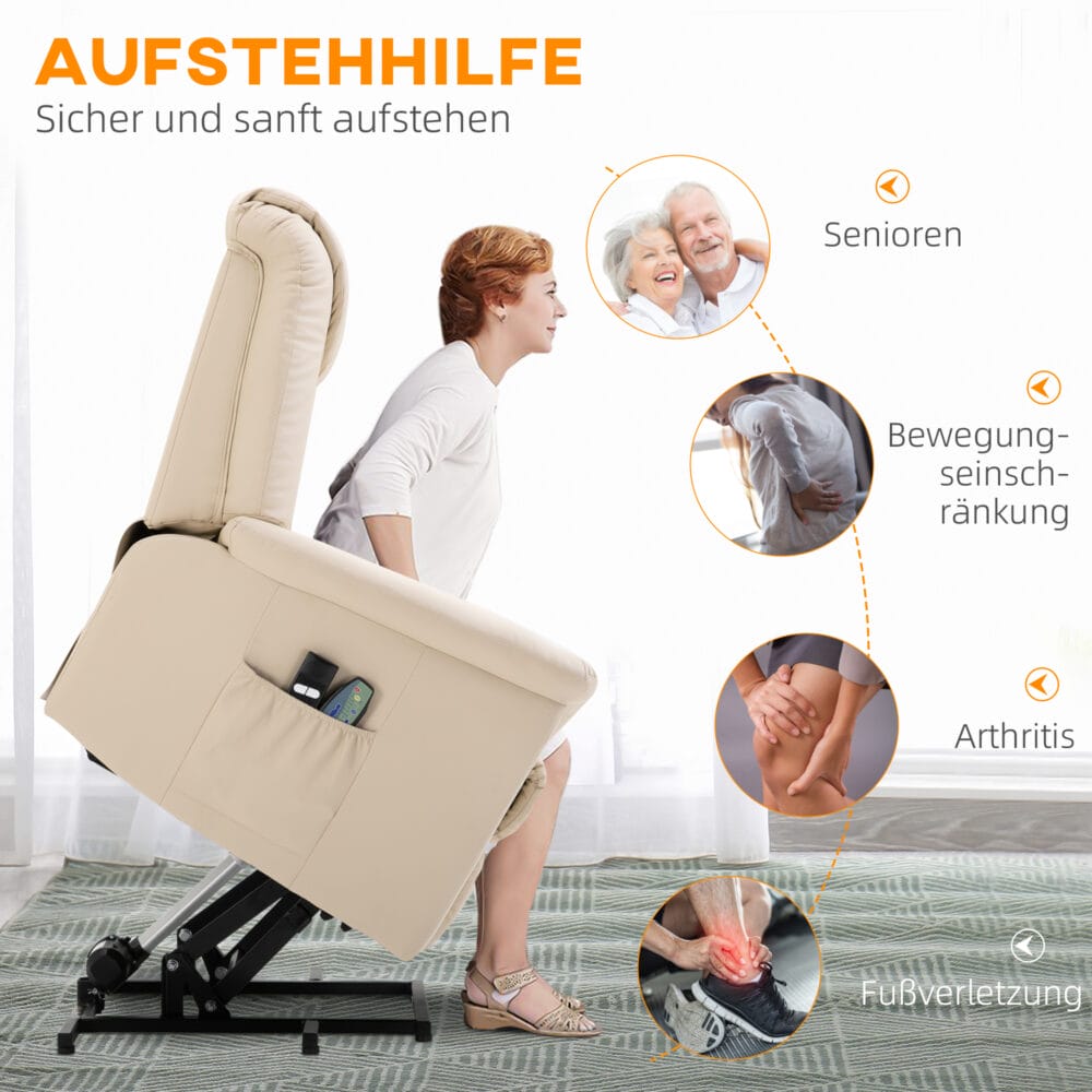 Massagesessel mit Aufstehhilfe elektrisch Kunstleder Creme