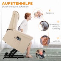 Massagesessel mit Aufstehhilfe elektrisch Kunstleder Creme