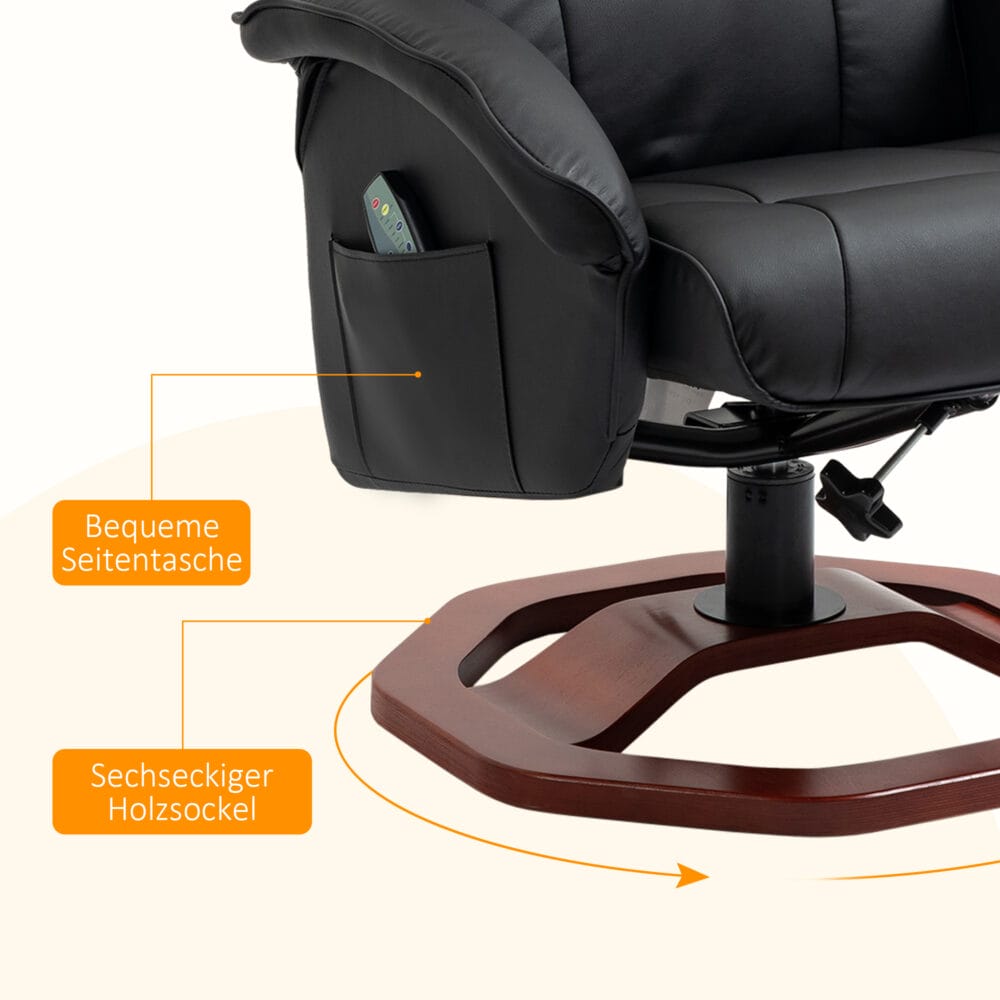 Massagesessel mit Fussstütze 360° drehbar Schwarz