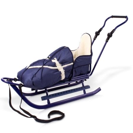 Metall-Schlitten mit Winterfusssack marineblau