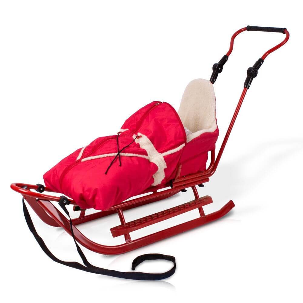 Metall-Schlitten-mit-Winterfusssack-rot-rot-230024-1- Metall-Schlitten mit Winterfusssack rot-rot