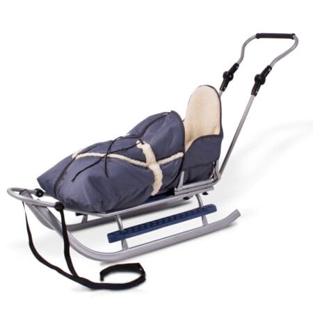 Metall-Schlitten mit Winterfusssack silber-grau
