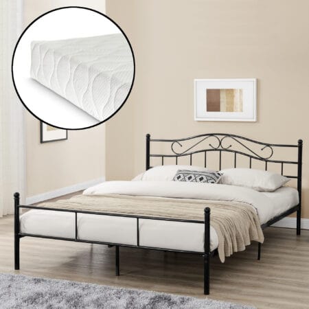 Metallbett Florenz 180x200cm mit Kaltschaummatratze Schwarz