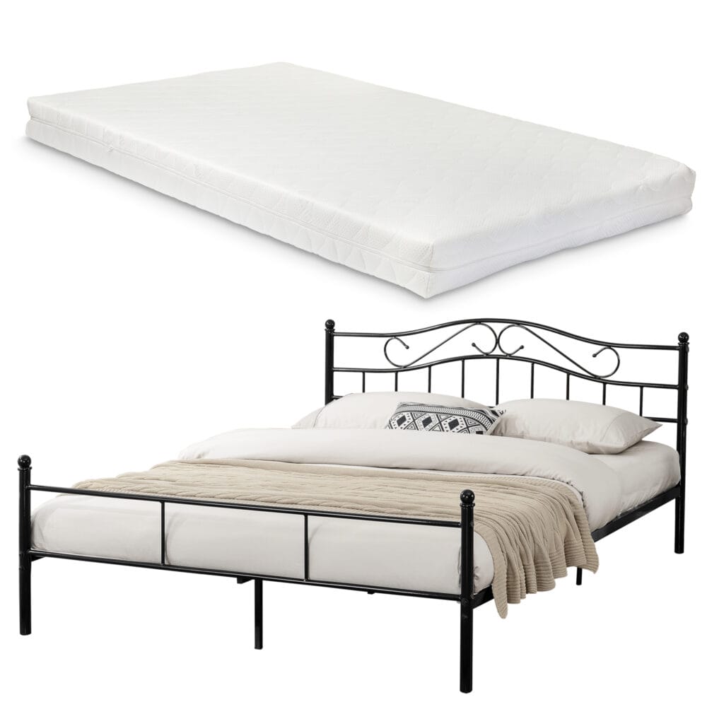 Metallbett Florenz 160x200cm mit Kaltschaummatratze Schwarz