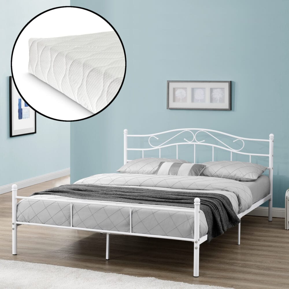 Metallbett Florenz 180x200cm mit Kaltschaummatratze Weiss