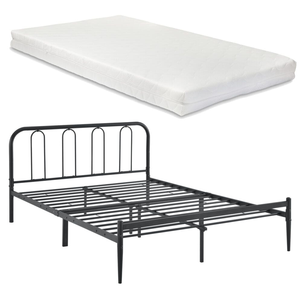 Metallbett Hanko 160x200cm mit Kaltschaummatratze Schwarz