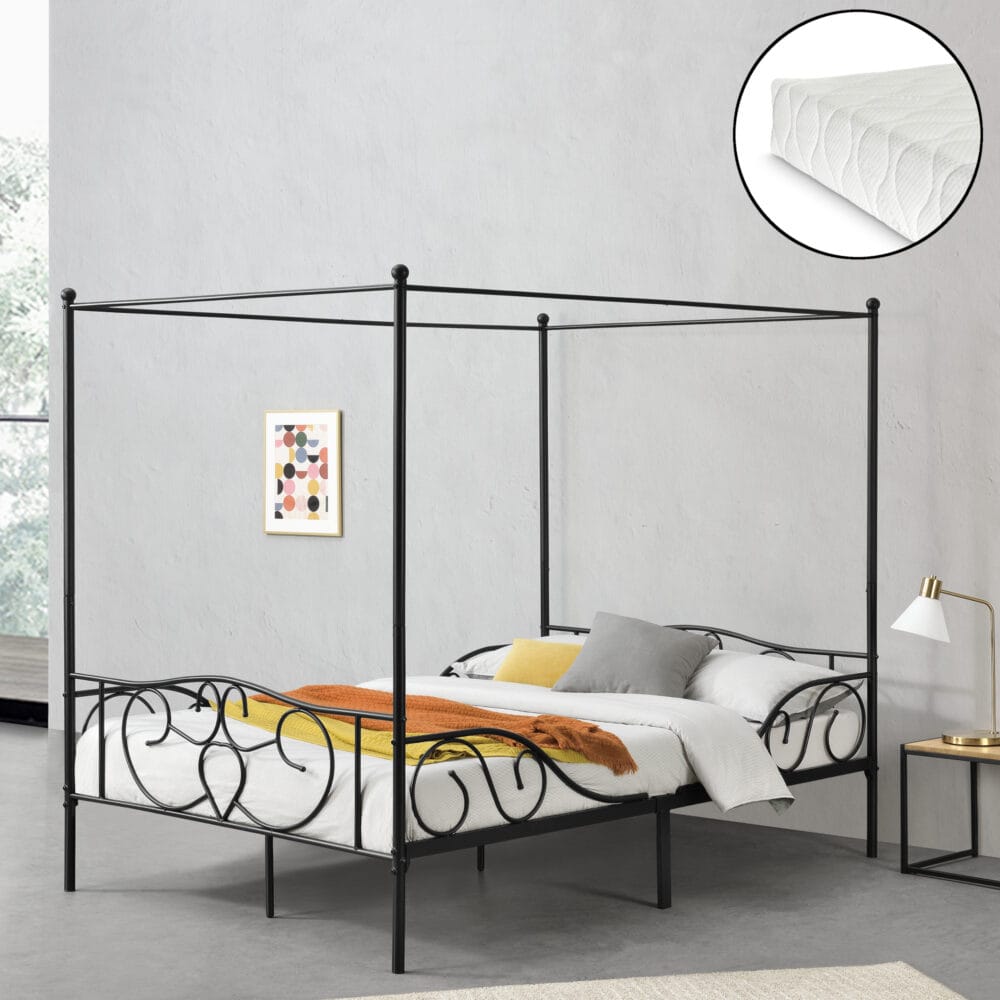 Himmelbett Finström Metall mit Kaltschaummatratze 140x200cm