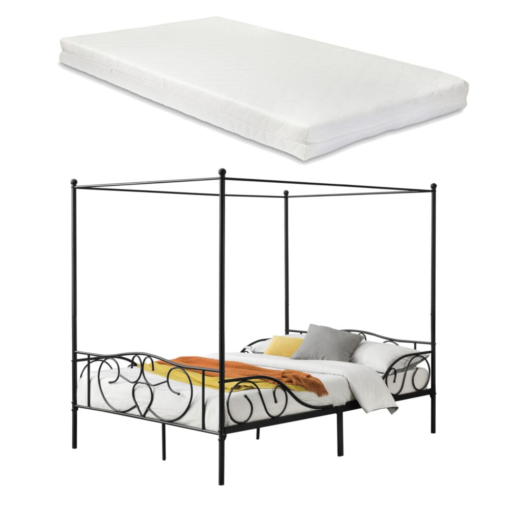 Himmelbett Finström Metall mit Kaltschaummatratze 140x200cm