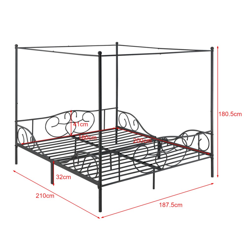 Himmelbett Finström 180x200cm Metall Bettrahmen mit Lattenrost