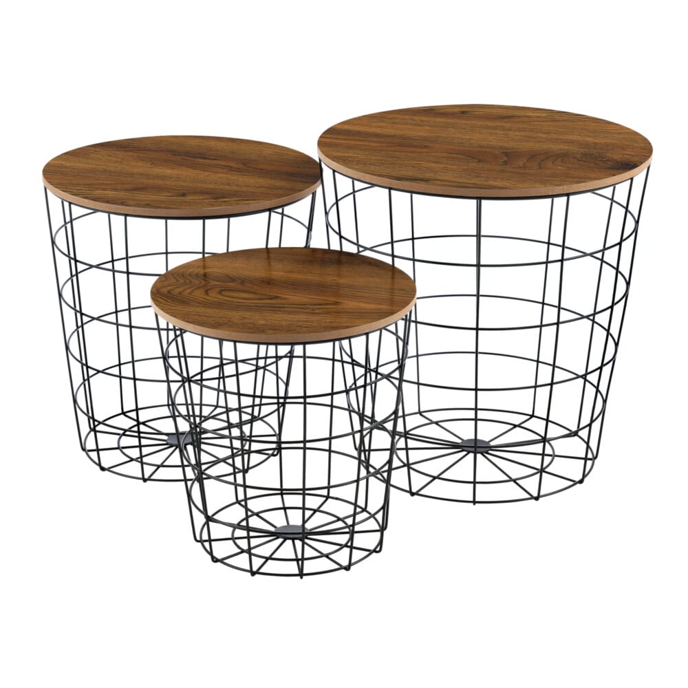 Metallkorb Beistelltisch Curno 3er Set Eiche Antik
