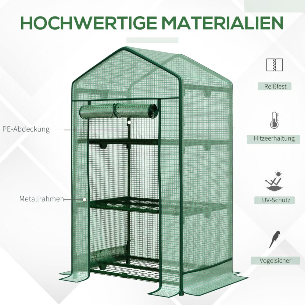 Mini-Gewächshaus 69x49x125cm Frühbeet mit 3 Regalböden