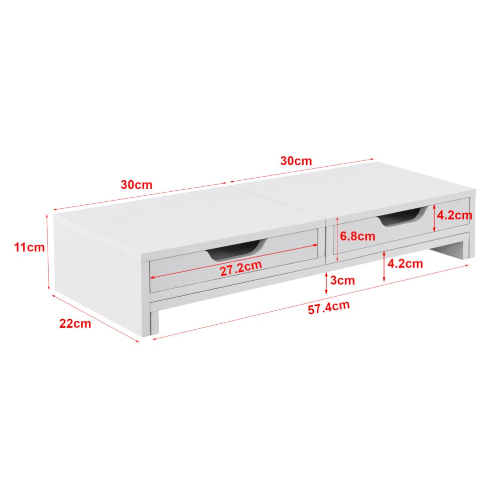 Monitorständer Marttila mit 2 Schubladen 60x22x11cm Weiss