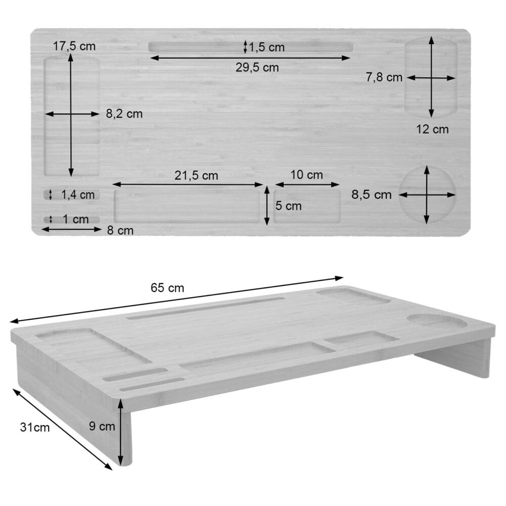 Monitorerhöhung Bambus Monitorständer Tischorganizer 9x65x31cm