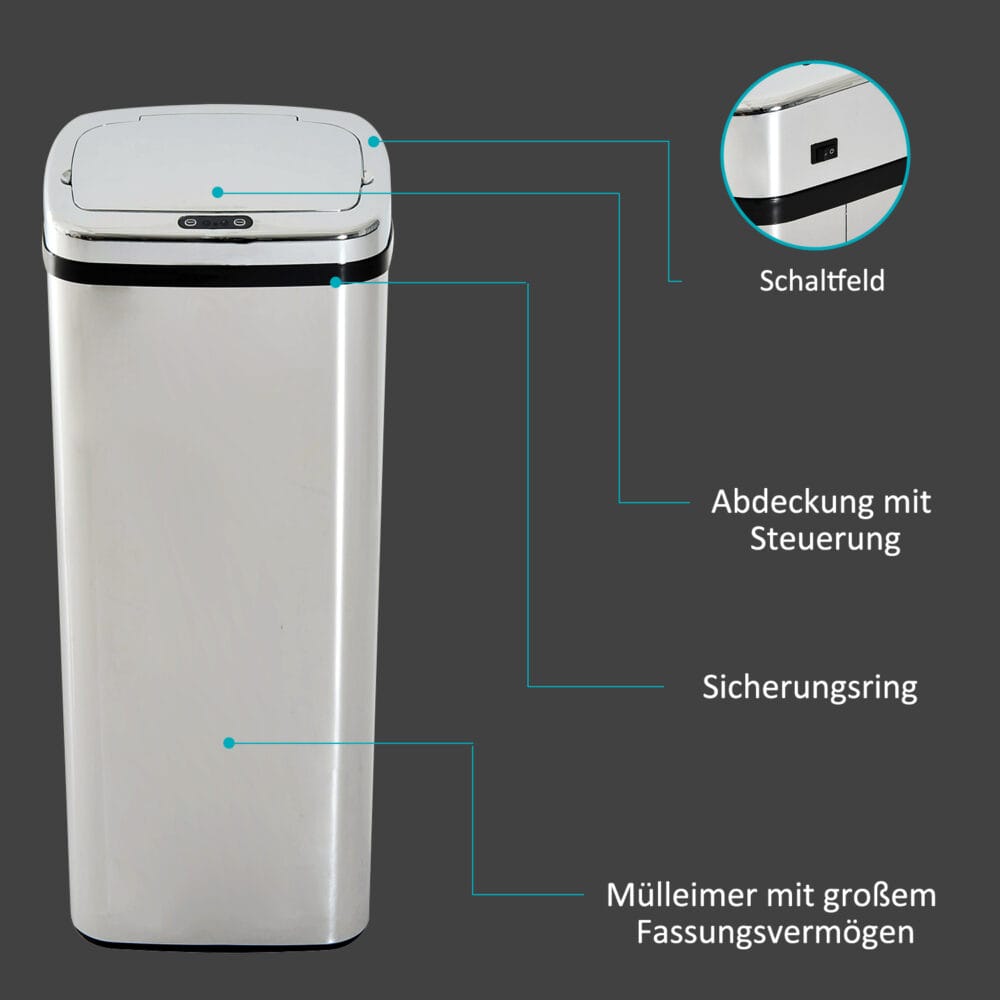 Mülleimer Automatik mit Infrarotsensor 50L Silber