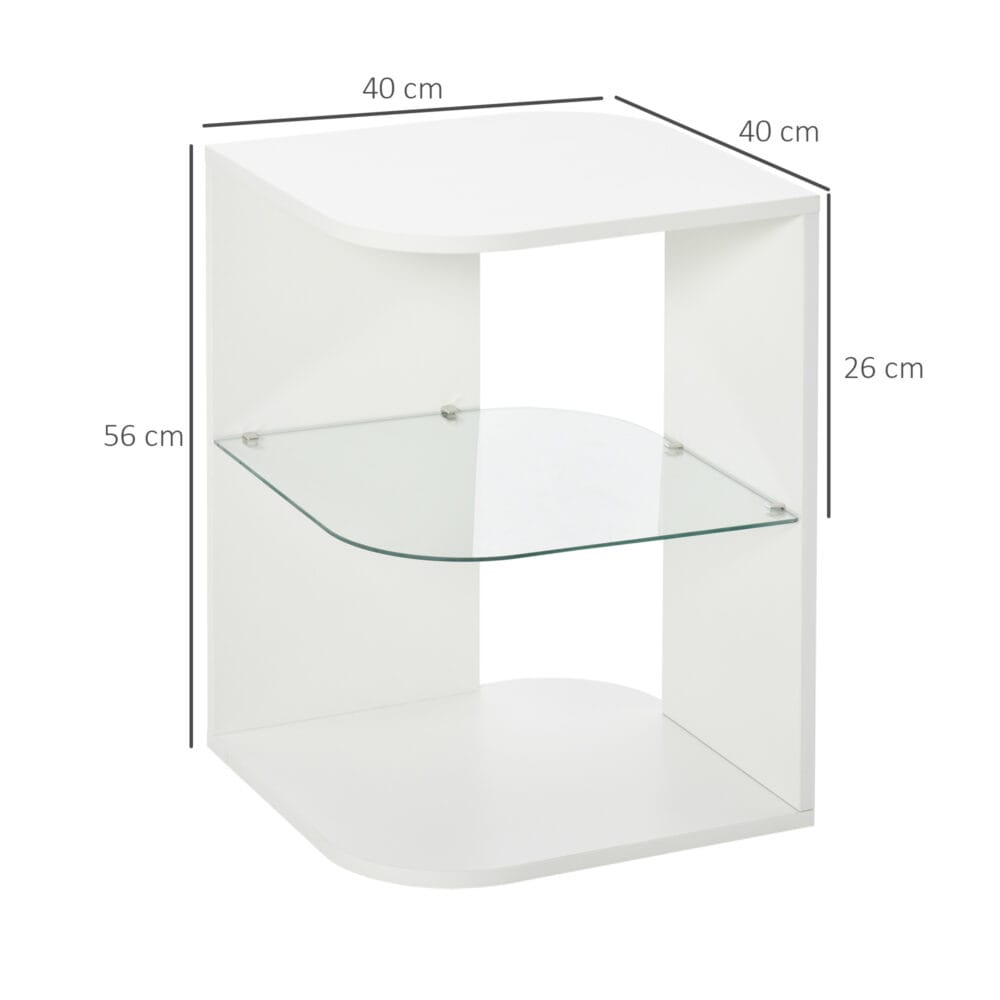 Nachttisch Beistelltisch mit Glasblage 40x40x56cm weiss