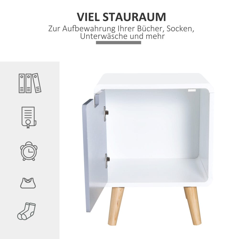 Nachttisch Würfel mit Schublade gerundet weiss grau
