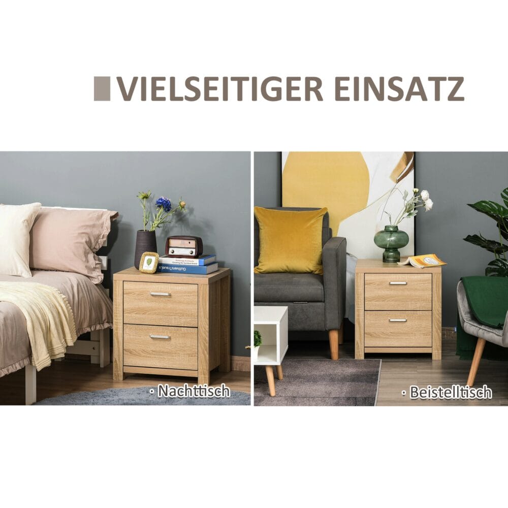 Nachttisch mit 2 Schubladen Natur 48 x 39 x 52 cm