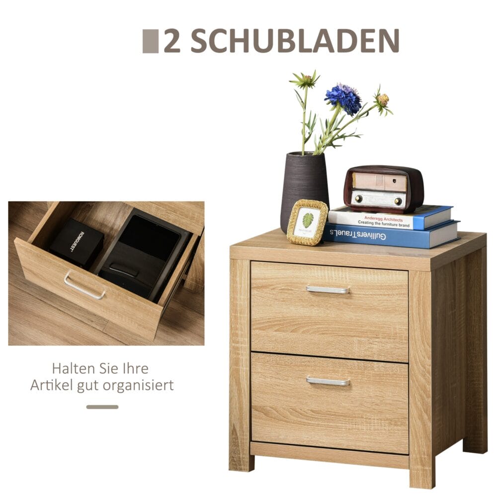 Nachttisch mit 2 Schubladen Natur 48 x 39 x 52 cm