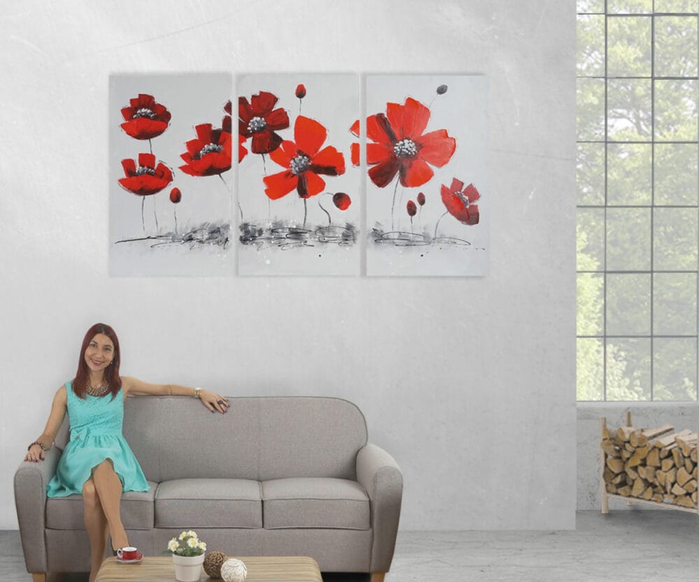Ölgemälde Mohnblume handgemaltes Ölbild ~ 165x90cm
