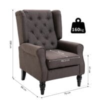 Ohrensessel Relaxsessel Stoff Braun 74x86x102cm