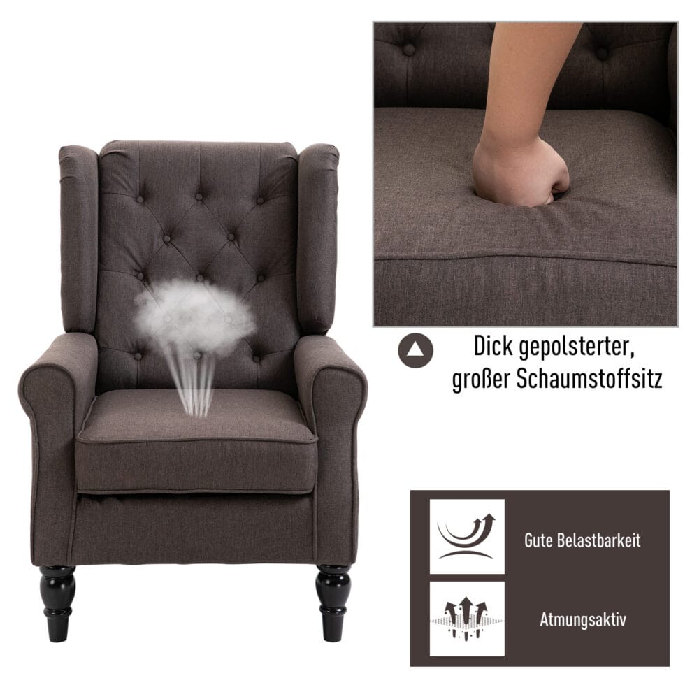 Ohrensessel Relaxsessel Stoff Braun 74x86x102cm