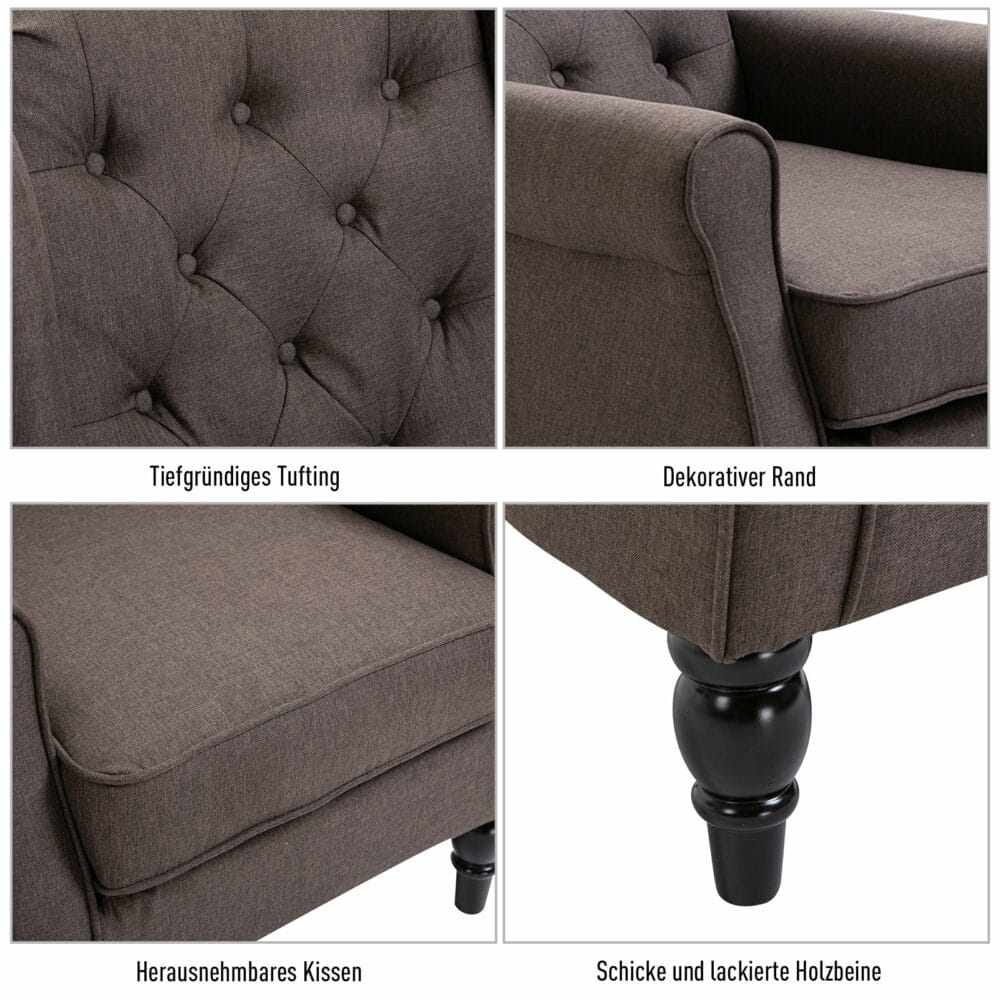 Ohrensessel Relaxsessel Stoff Braun 74x86x102cm