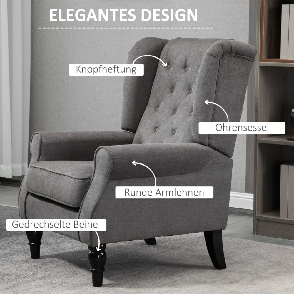 Ohrensessel im Vintage-Design Dunkelgrau