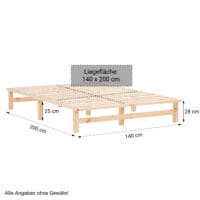 Palettenbett Holzbett 140x200cm Massivholz Natur