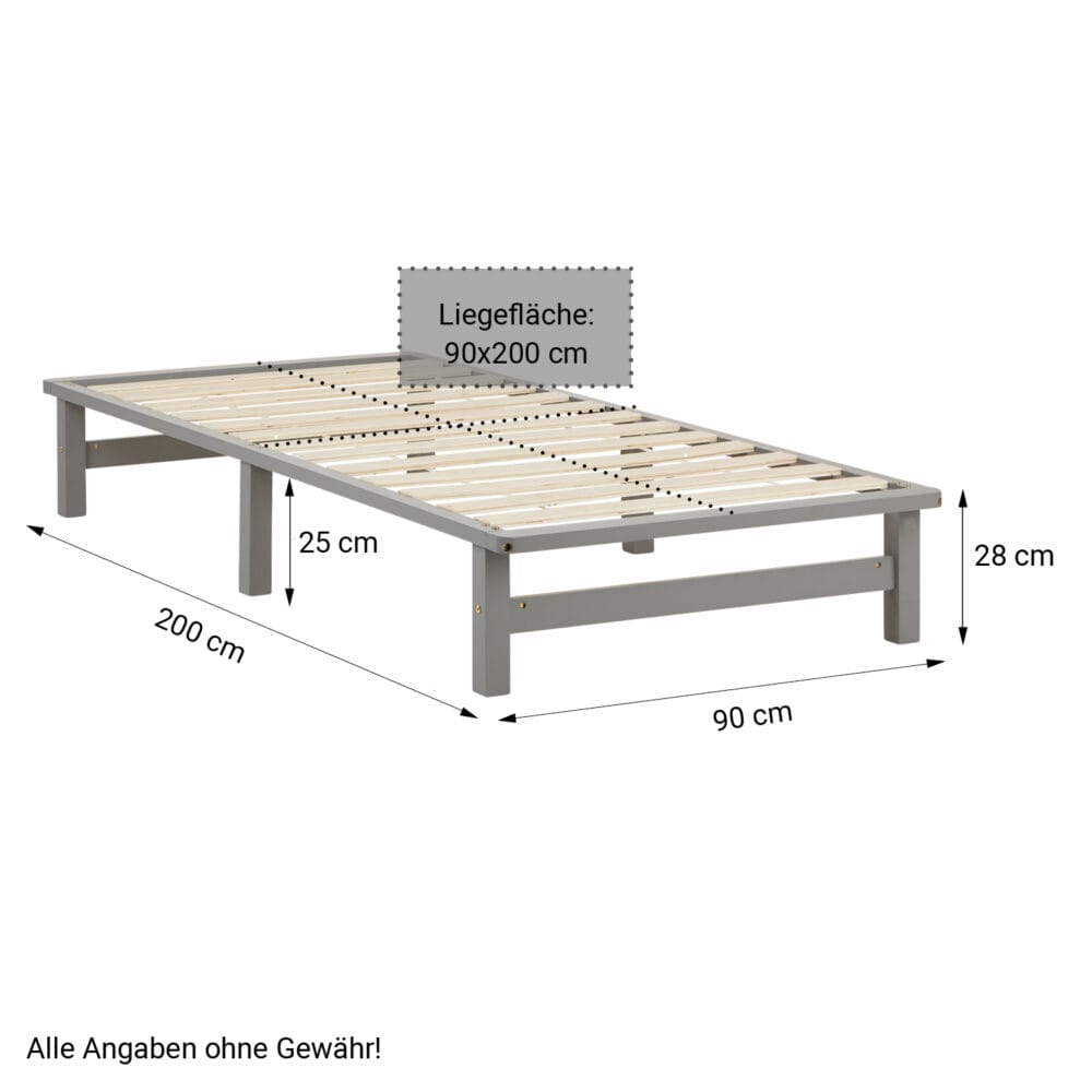 Palettenbett Holzbett 90x200cm Massivholz Grau