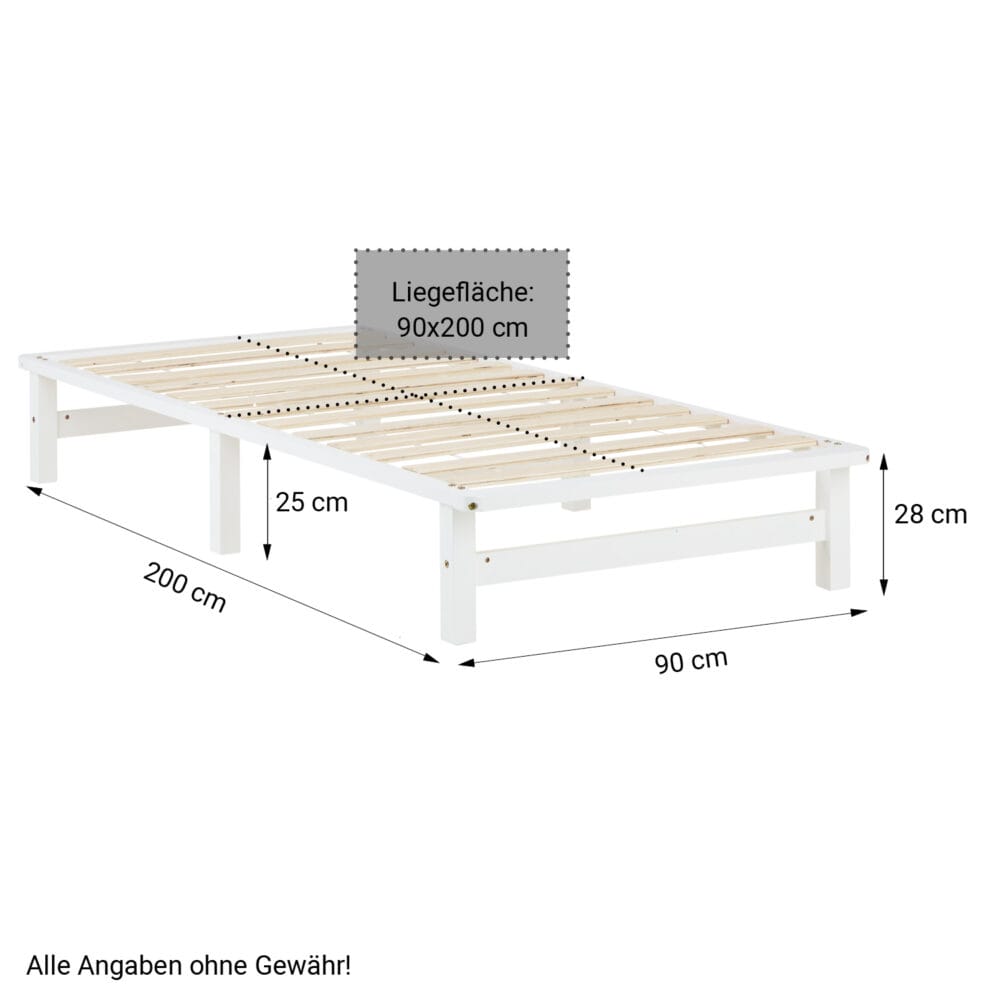 Palettenbett Holzbett 90x200cm Massivholz Weiss