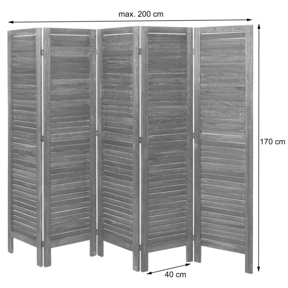 Paravent Trennwand  Shabby-Look 170x200cm - anthrazit