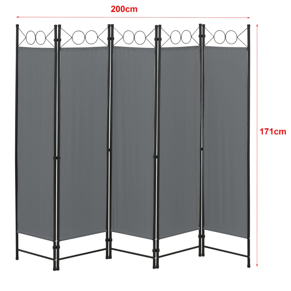 Paravent Raumteiler Saragossa 5-teilig 200x171 cm Dunkelgrau