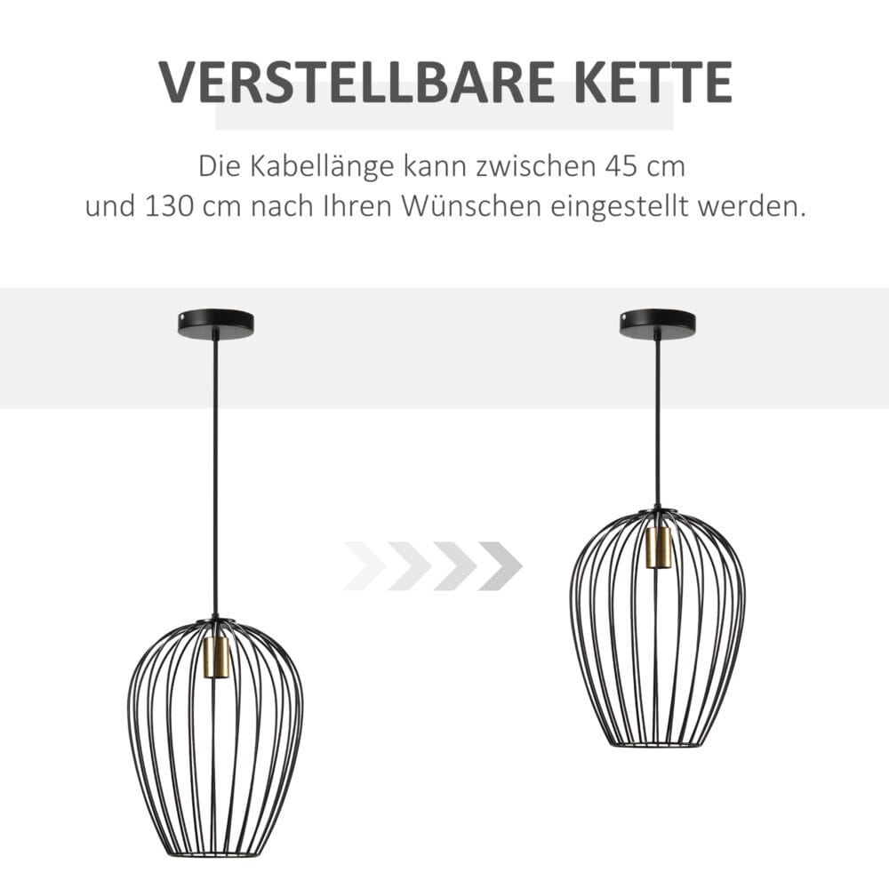 Pendelleuchte Hängeleuchte Hängelampe Metall Schwarz Ø26 x 130 cm