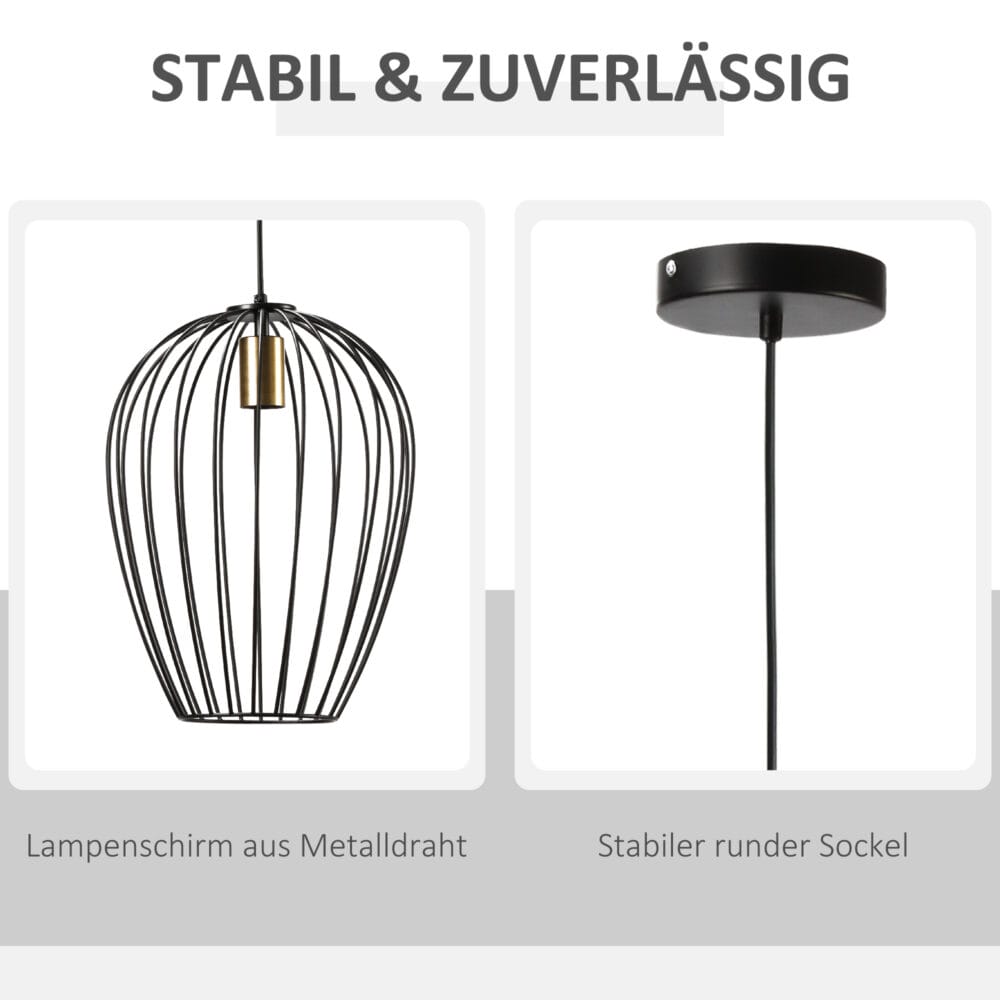 Pendelleuchte Hängeleuchte Hängelampe Metall Schwarz Ø26 x 130 cm