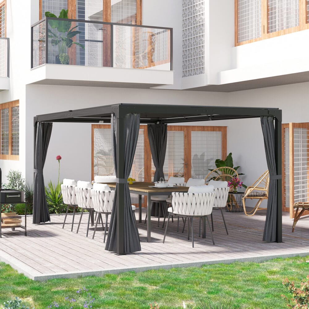 Pergola 2.95x2.95m 4 Vorhänge 1 ausziehbares Dach