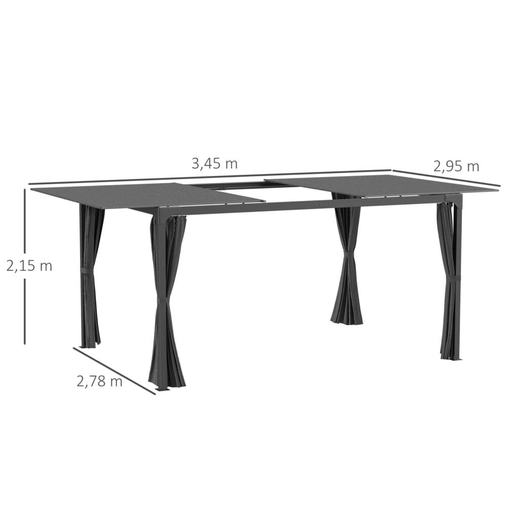 Pergola 2.95x2.95m 4 Vorhänge 1 ausziehbares Dach