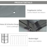 Pergola 4x3m Gartenpavillon Überdachung Zelt Metall