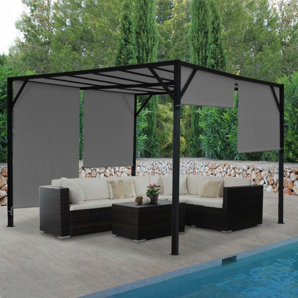 Pergola Baia - Garten Pavillon + Schiebedach grau ~ 4x3m