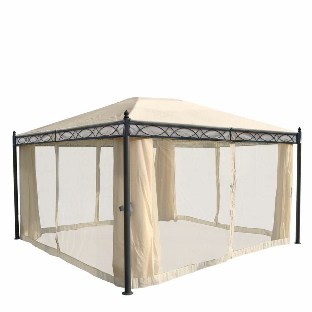 Pergola Cadiz 4x3m  mit Seitenwand + Moskitonetz ~ creme