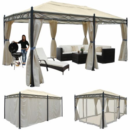 Pergola Cadiz 5x3m Garten Pavillon mit Moskitonetz ~ creme