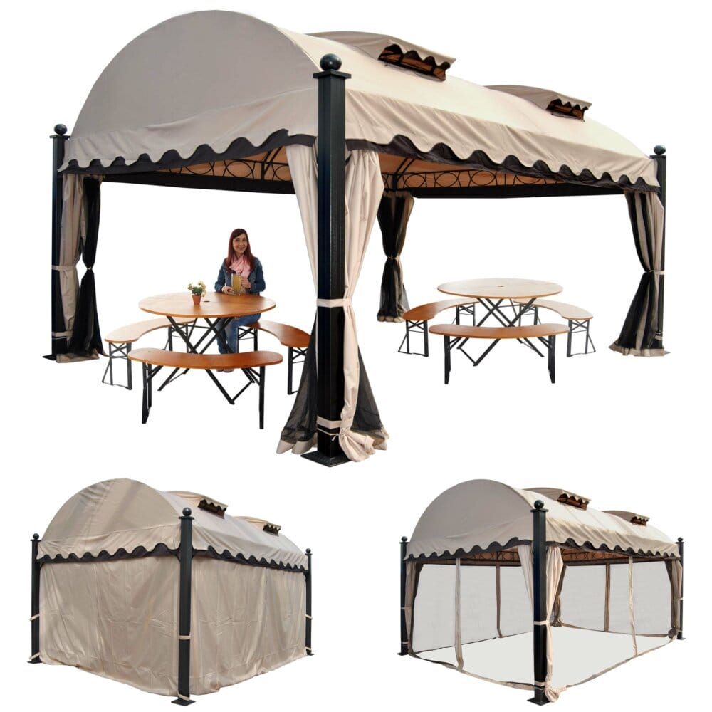 Pergola Daroca 10cm ALU Gestell 4.5x3.5m + Seitenwand + Moskitonetz
