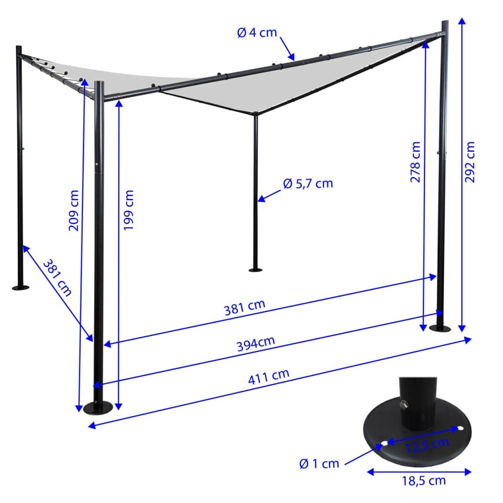 Pergola Phos Garten Pavillon Sonnensegel 4x4m grün
