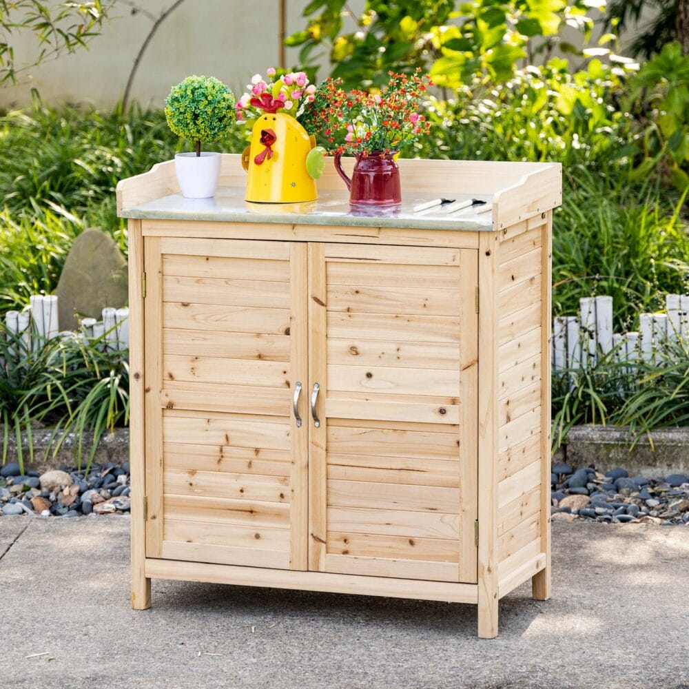 Pflanztisch Gartenschrank mit Unterschrank Holz 83x40x92cm