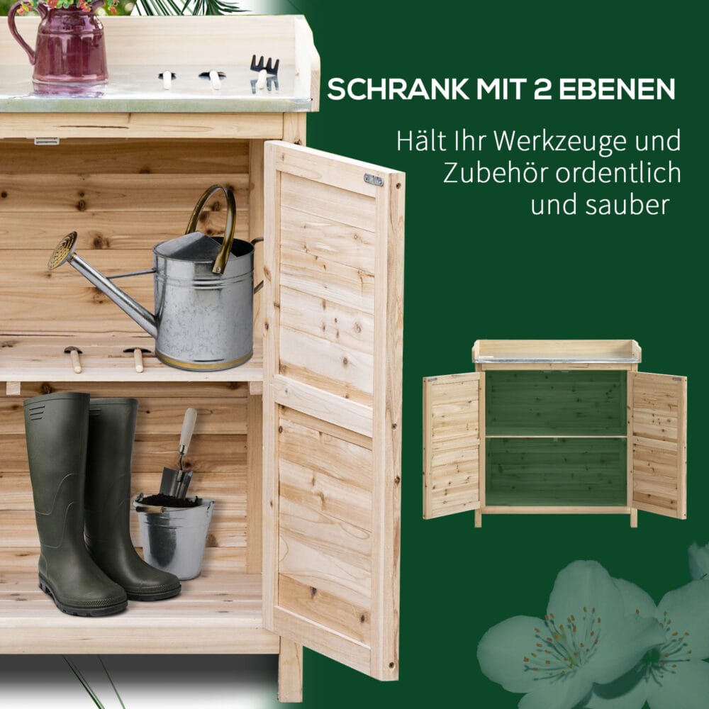 Pflanztisch Gartenschrank mit Unterschrank Holz 83x40x92cm