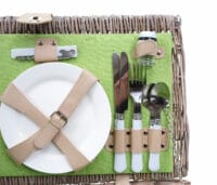 Picknickkorb Weidenkorb Set für 4 Personen mit Decke grün