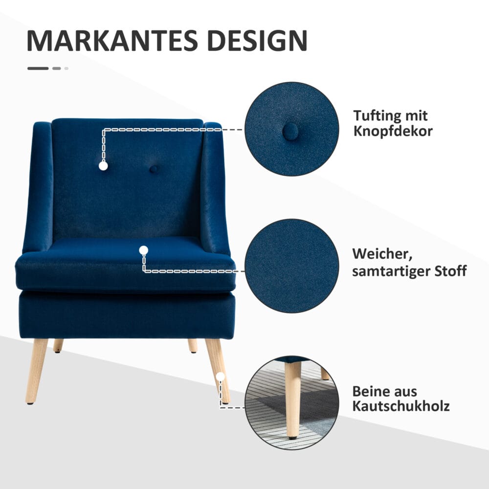 Polstersessel Loungesessel Skandi-Design Blau
