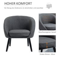 Polstersessel Loungesessel mit Leinen-Optik Holz Grau