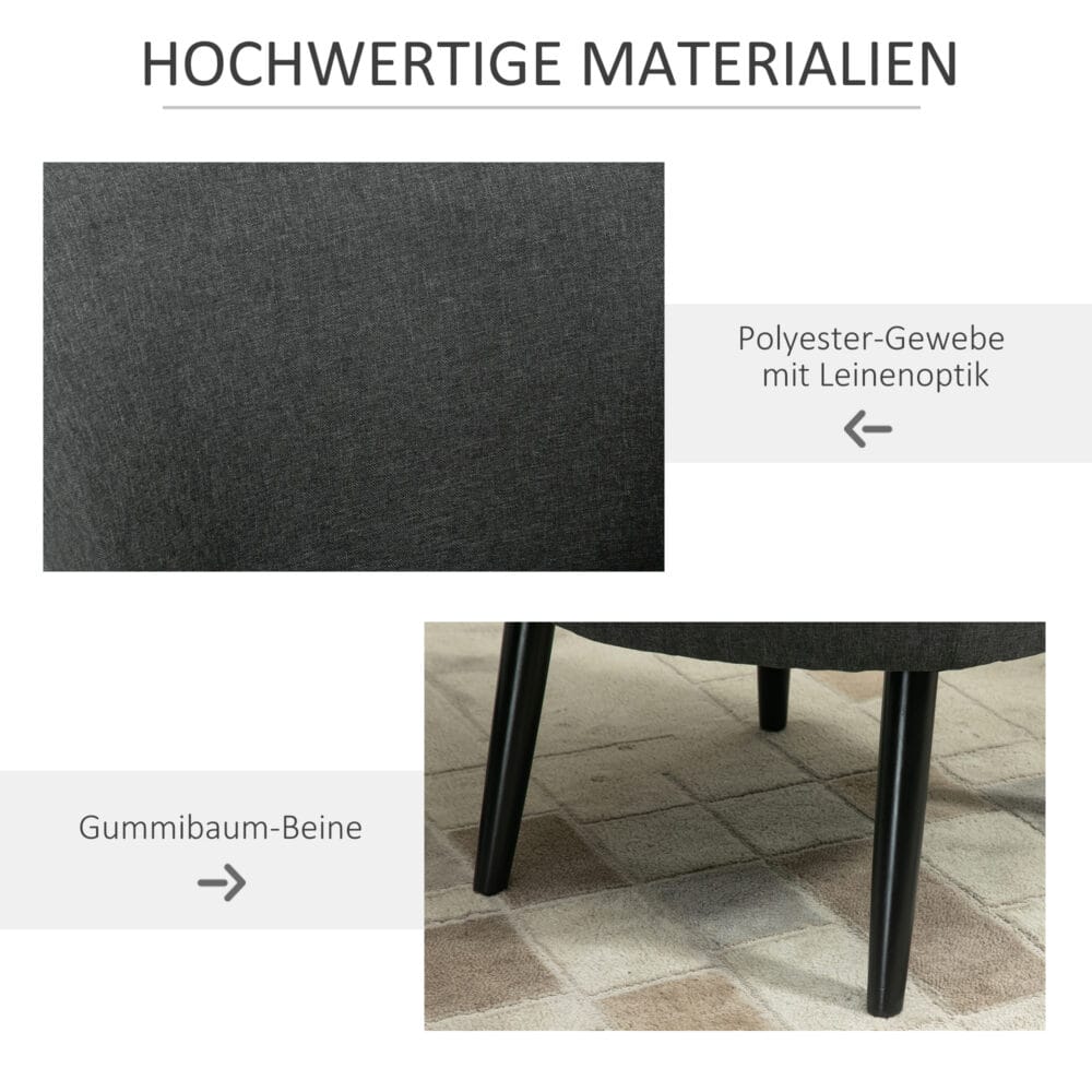 Polstersessel Loungesessel mit Leinen-Optik Holz Grau