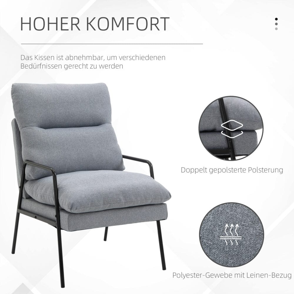 Polstersessel Relaxsessel Esszimmerstuhl Leinenlook Grau